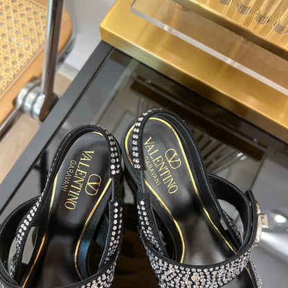 MARY-JANE VLOGO LOCKER SLINGBACK PUMPS BLACK SHEEPSKIN WITH 60MM CRYSTALS