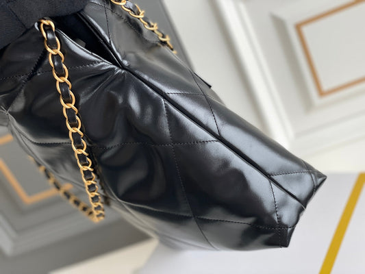 24K CC Hobo 22 Bag Black Lambskin Gold Hardware