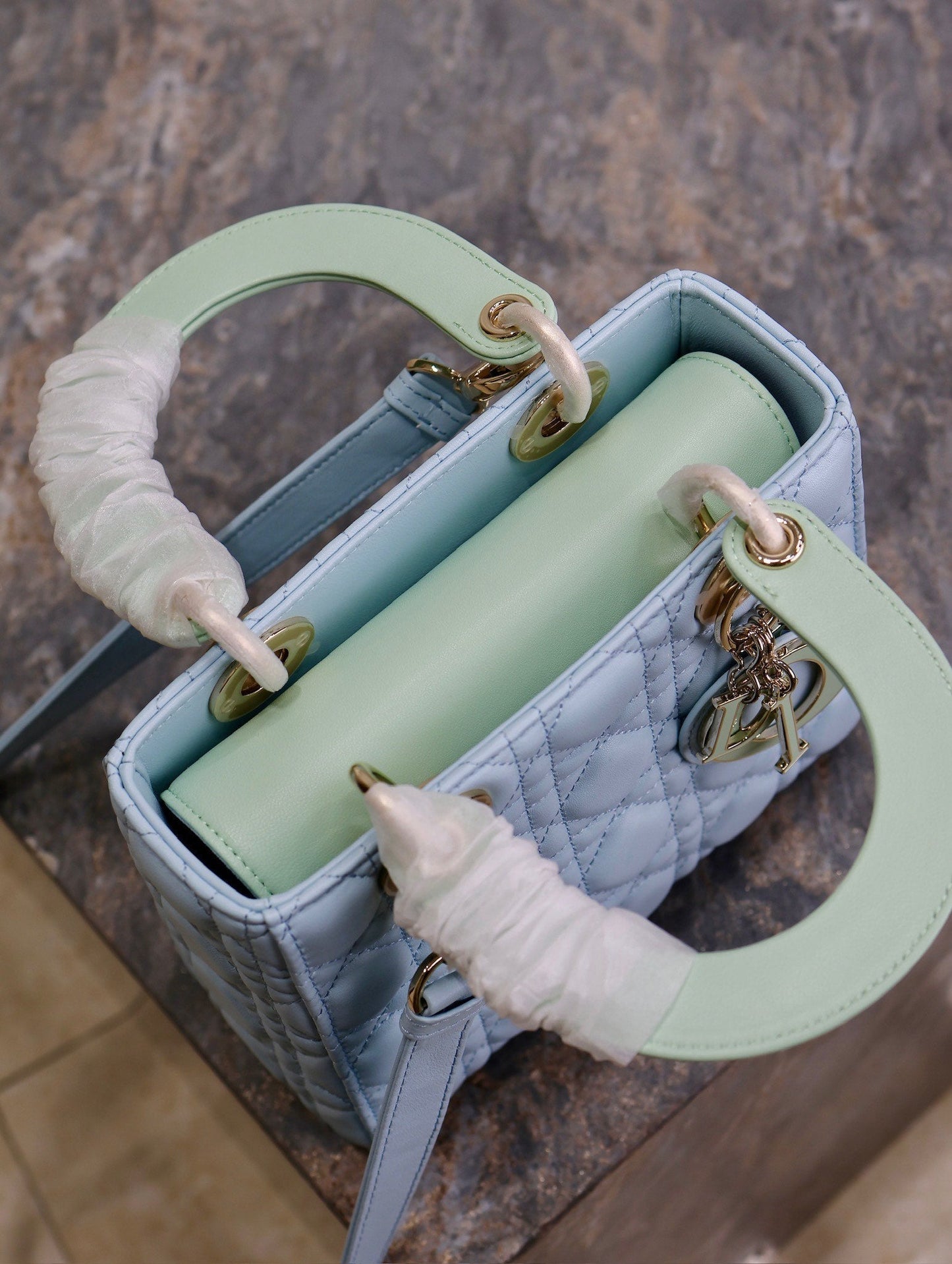 Lady Bag 17cm Celeste Blue Pale Green Lambksin