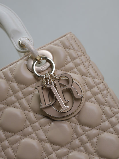 Lady Bag 20cm Beige White Lambskin