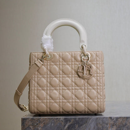 Lady Bag 20cm Beige White Lambskin