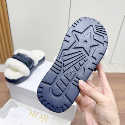 CD Dioriviera Dio(r)evolution Slide Deep Blue White Quilted Fleece Lining And Lambskin