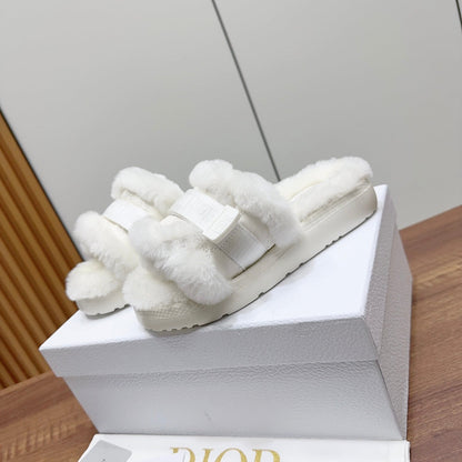 CD Dioriviera Dio(r)evolution Slide White Quilted Fleece Lining And Lambskin