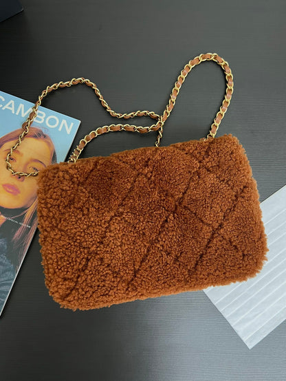 Flap Bag Small 23cm Brown Sherling Lambskin Gold Hardware