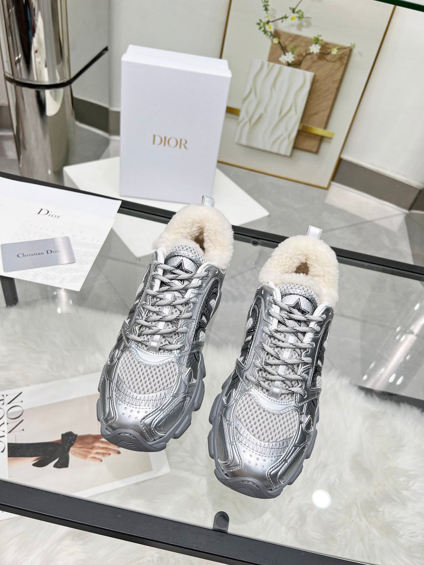 CD Chrono Sneaker Grey Wool Lining Mesh Fabric And Calfskin
