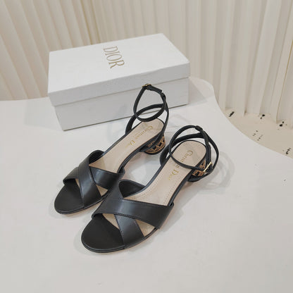 CD 26s Criss-Cross Strap Sandals 4cm Black Leather 927497