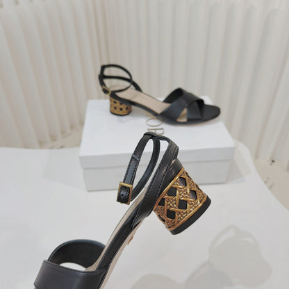 CD 26s Criss-Cross Strap Sandals 4cm Black Leather 927497
