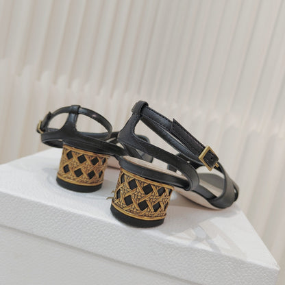 CD 26s Criss-Cross Strap Sandals 4cm Black Leather 927497