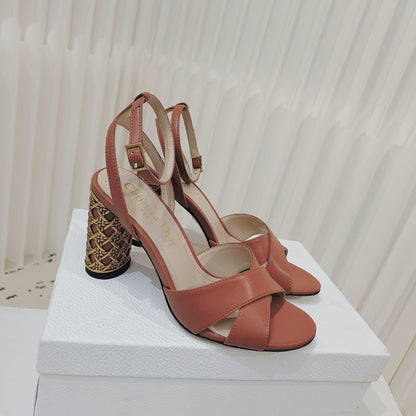 CD 26s Criss-Cross Strap Sandals 8cm Tan Leather 927498