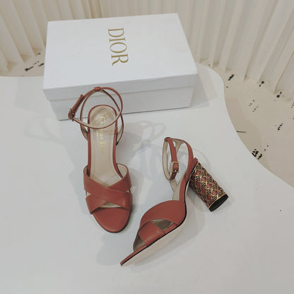 CD 26s Criss-Cross Strap Sandals 8cm Tan Leather 927498