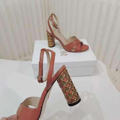CD 26s Criss-Cross Strap Sandals 8cm Tan Leather 927498