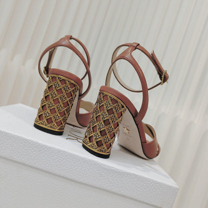 CD 26s Criss-Cross Strap Sandals 8cm Tan Leather 927498