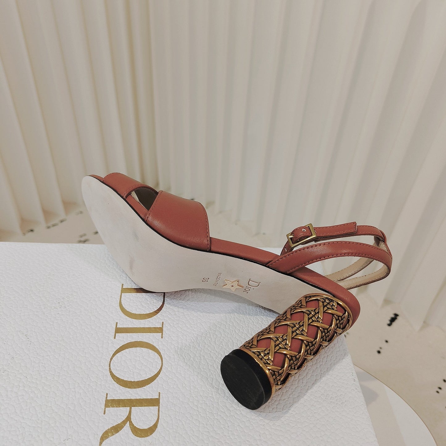 CD 26s Criss-Cross Strap Sandals 8cm Tan Leather 927498