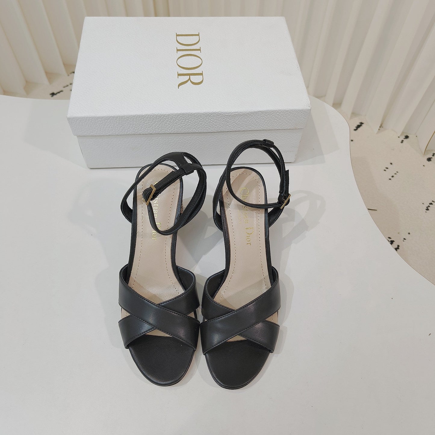 CD 26s Criss-Cross Strap Sandals 8cm Black Leather 927499