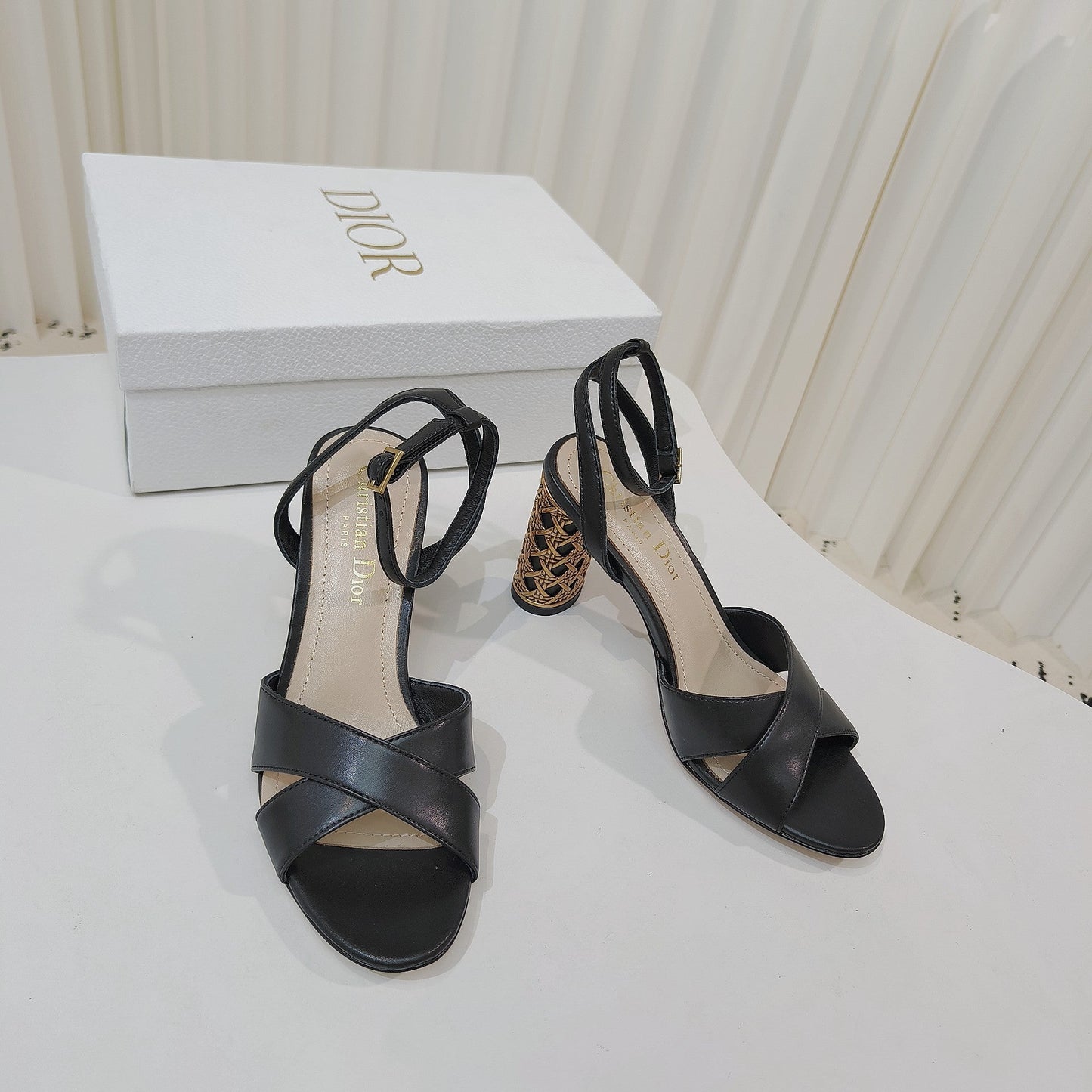CD 26s Criss-Cross Strap Sandals 8cm Black Leather 927499