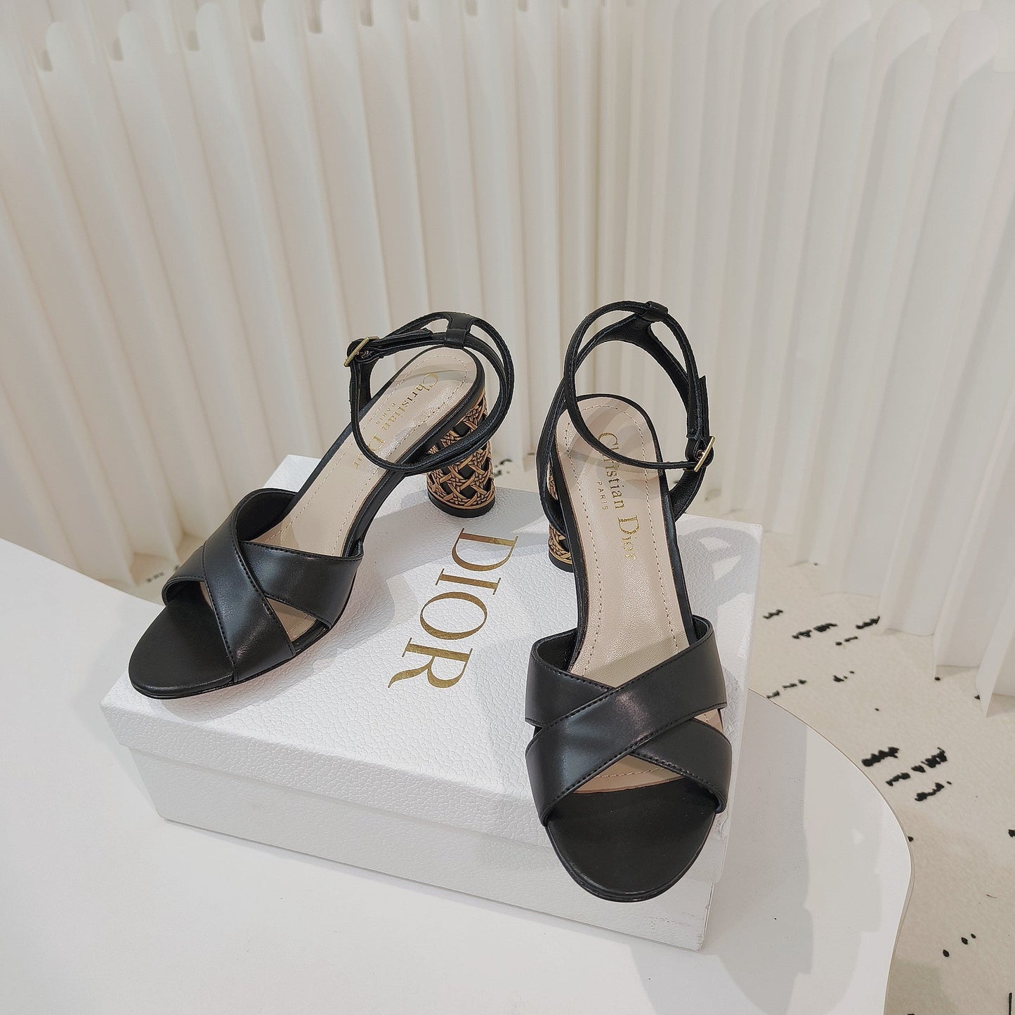 CD 26s Criss-Cross Strap Sandals 8cm Black Leather 927499