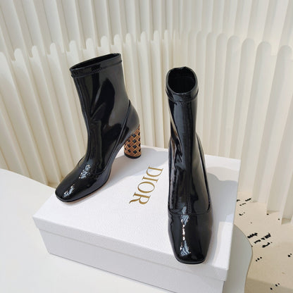 CD Icon Heeled Ankle Boot 80mm In Glossy Black Cowhide 111384