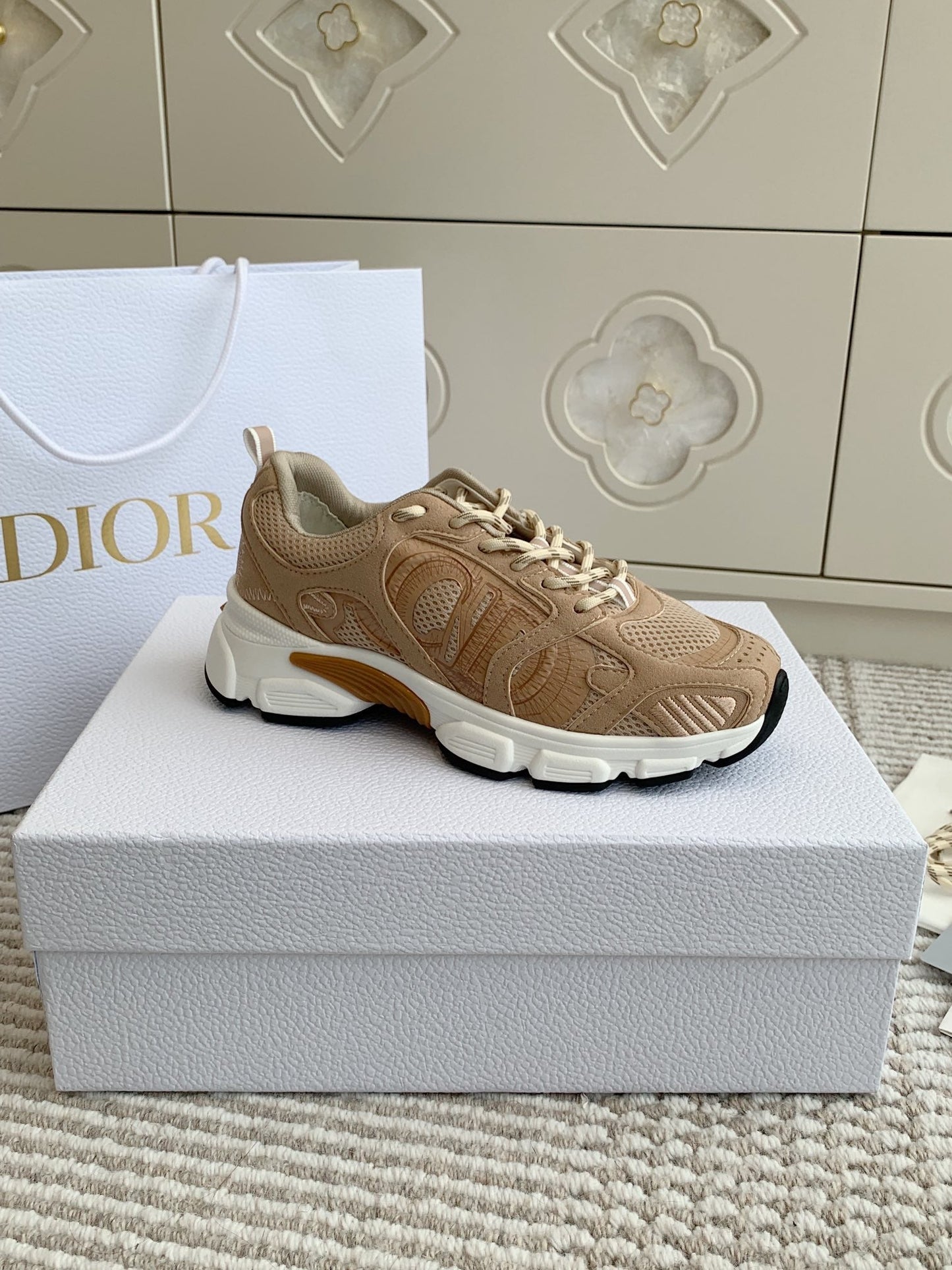 CD Chrono Sneaker In Brown Mesh Fabric And Suede  105381