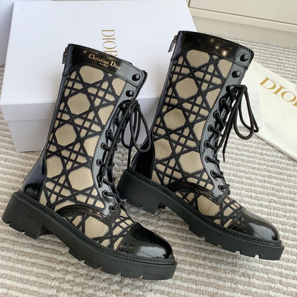 CD D-Unit Ankle Boot In Dark Beige Mix Black Canvas And Glossy Cowhide 105082