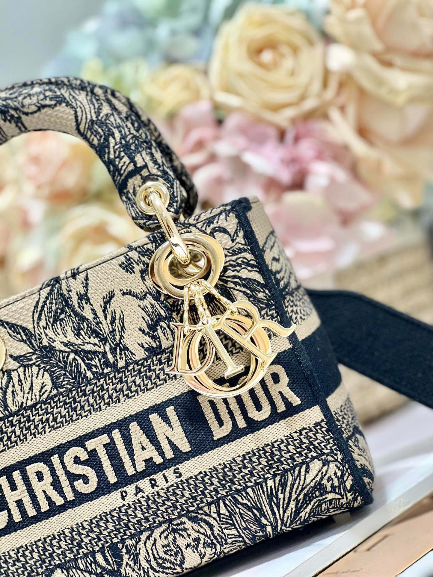 CD Elephant Apricot 17 Lady Dior Bag Canvas 336749