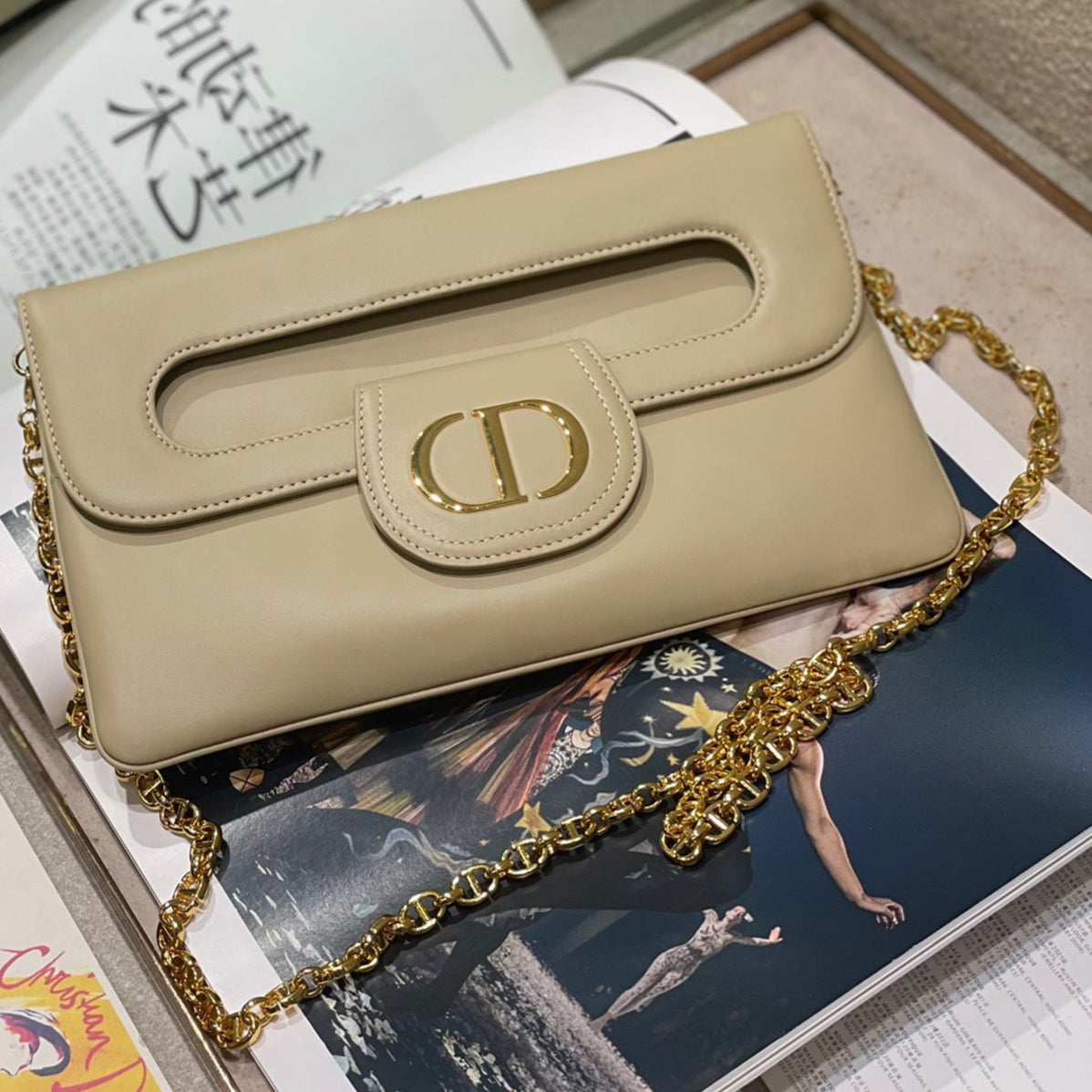 CD Diordouble Bag Beige Calfskin 336771
