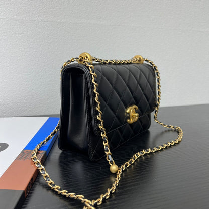 CC 25S Woc Black Calfskin Gold Hardware