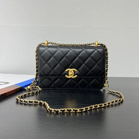 CC 25S Woc Black Calfskin Gold Hardware