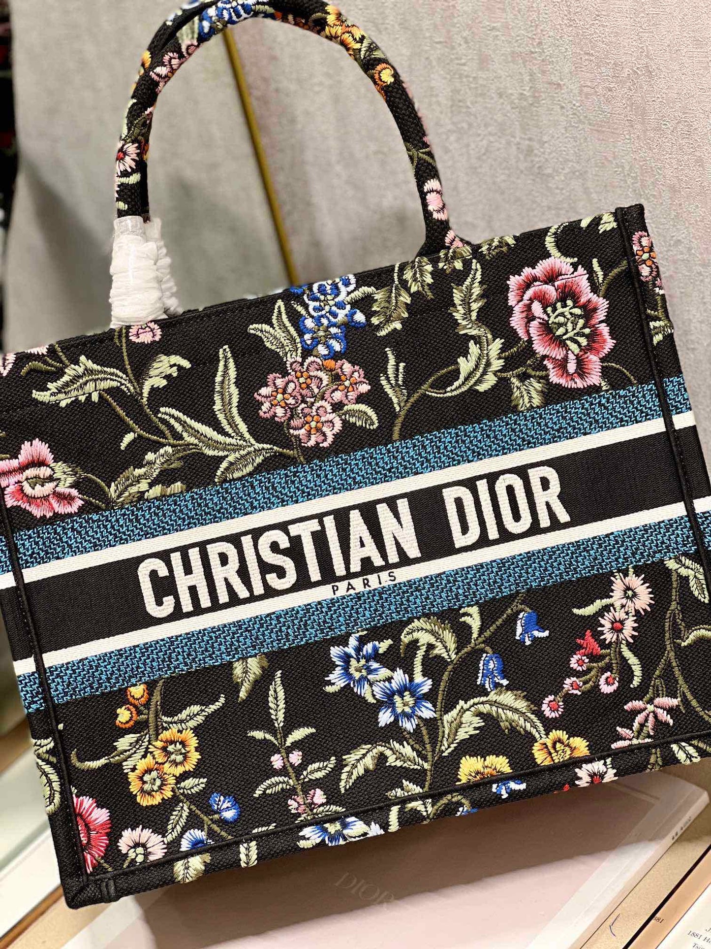 CD Flower Black Book Tote 36 Bag Canvas 336555