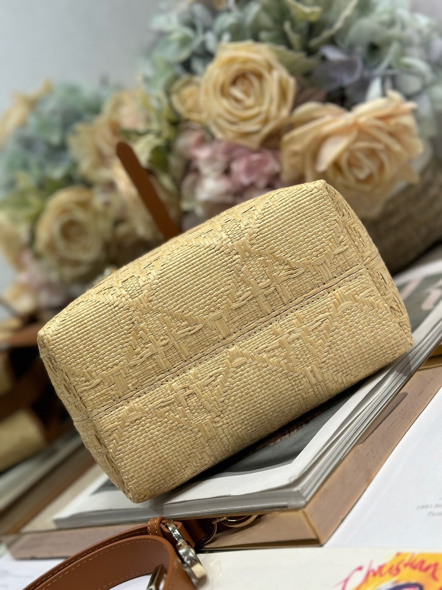 CD Small Toujours Vertical Tote Bag 18.5cm Natural Cannage Raffia 288649