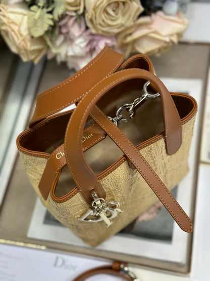 CD Small Toujours Vertical Tote Bag 18.5cm Natural Cannage Raffia 288649