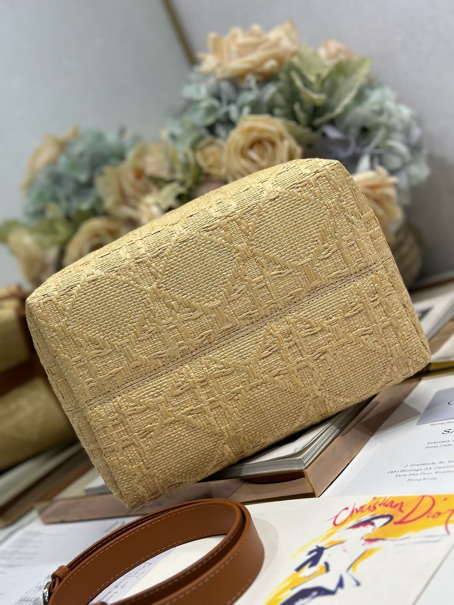 CD Medium Toujours Vertical Tote Bag 23cm Natural Cannage Raffia 288651