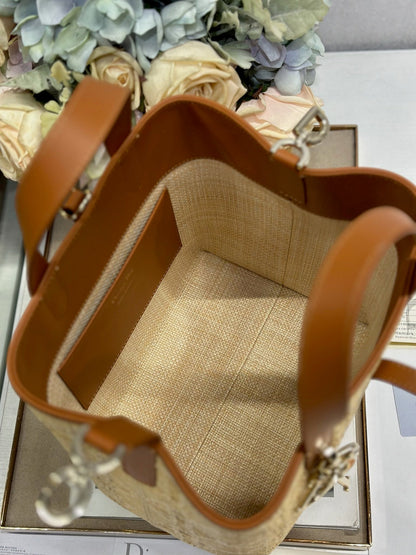 CD Medium Toujours Vertical Tote Bag 23cm Natural Cannage Raffia 288651