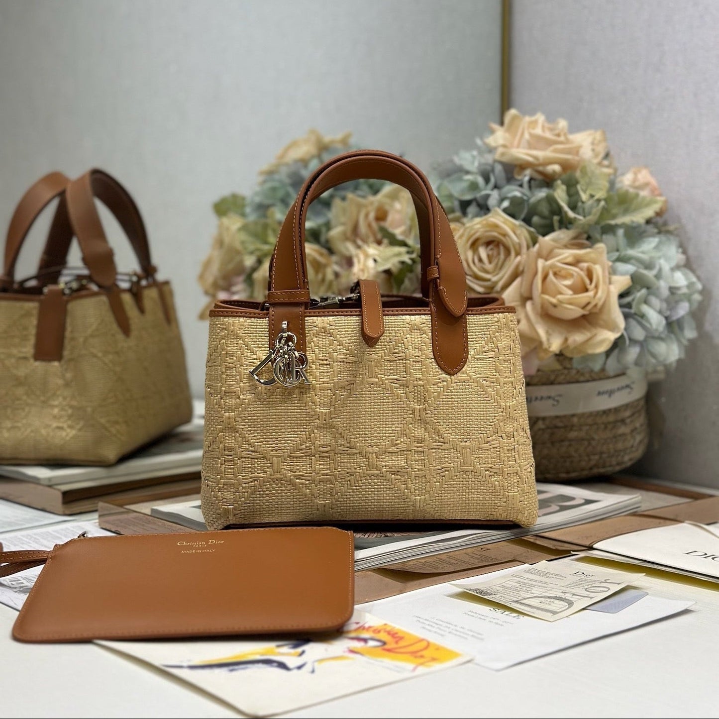 CD Small Dior Toujours Bag 23cm Natural Cannage Raffia 288656