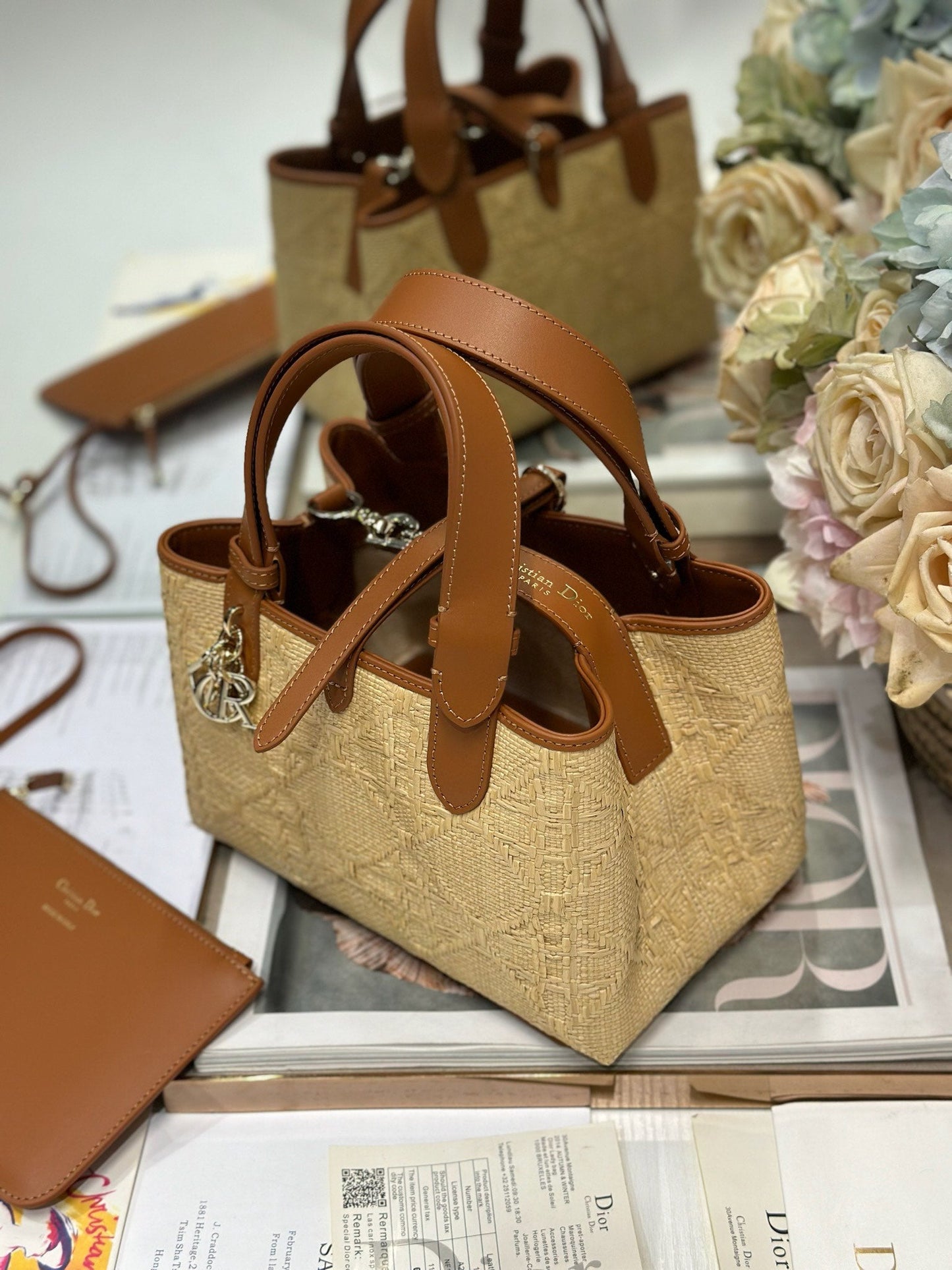 CD Small Dior Toujours Bag 23cm Natural Cannage Raffia 288656
