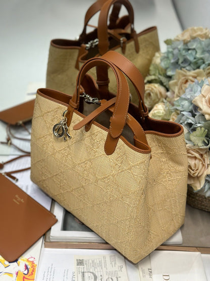 CD Large Dior Toujours Bag 37cm Natural Cannage Raffia 288660
