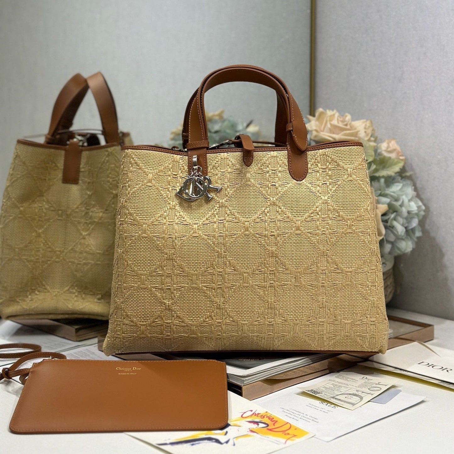 CD Large Dior Toujours Bag 37cm Natural Cannage Raffia 288660