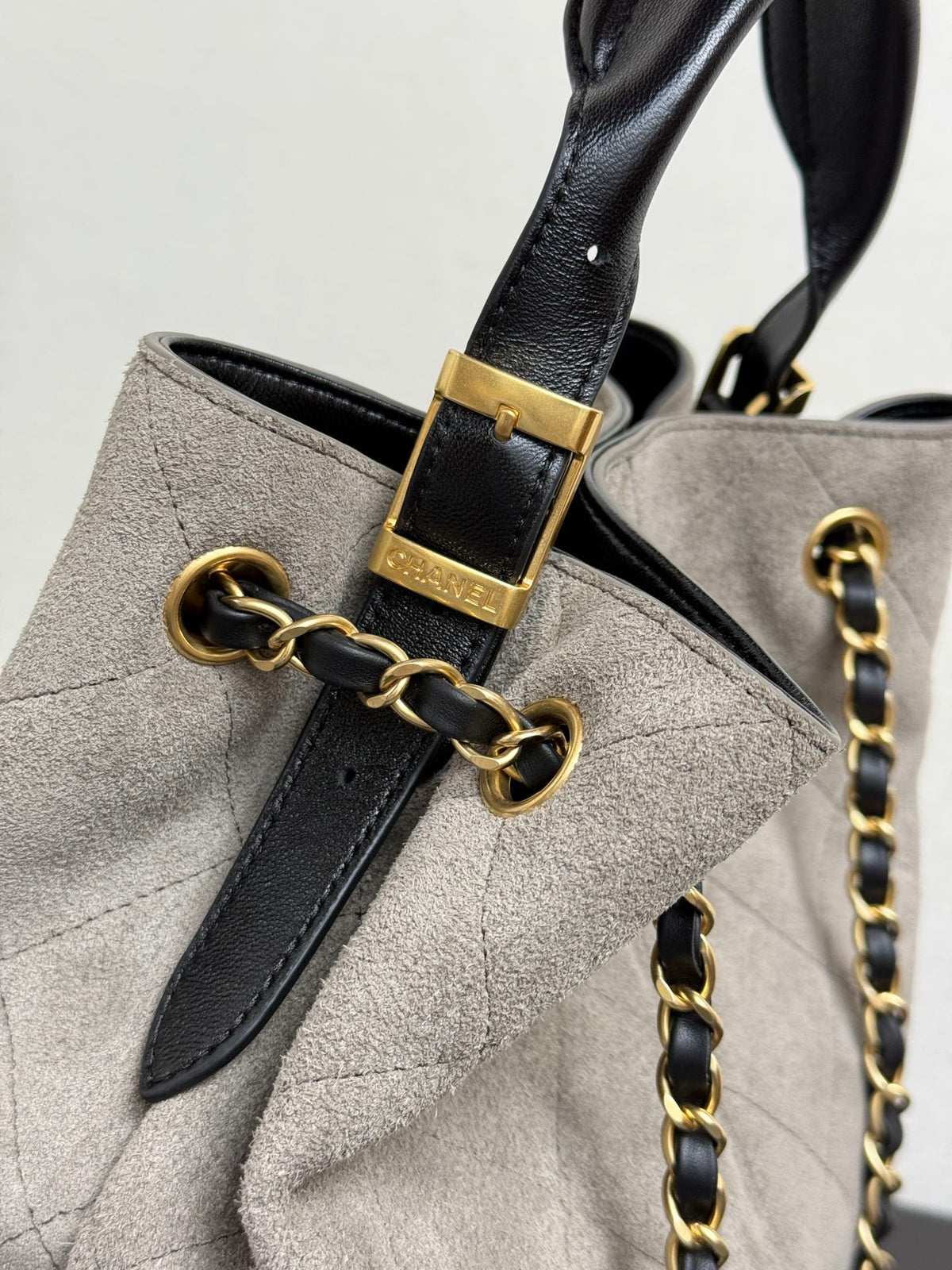 CC 25A Tote 28cm Grey Suede Black Calfskin