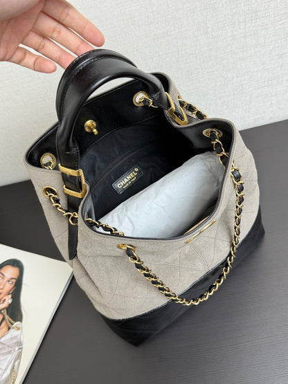 CC 25A Tote 28cm Grey Suede Black Calfskin