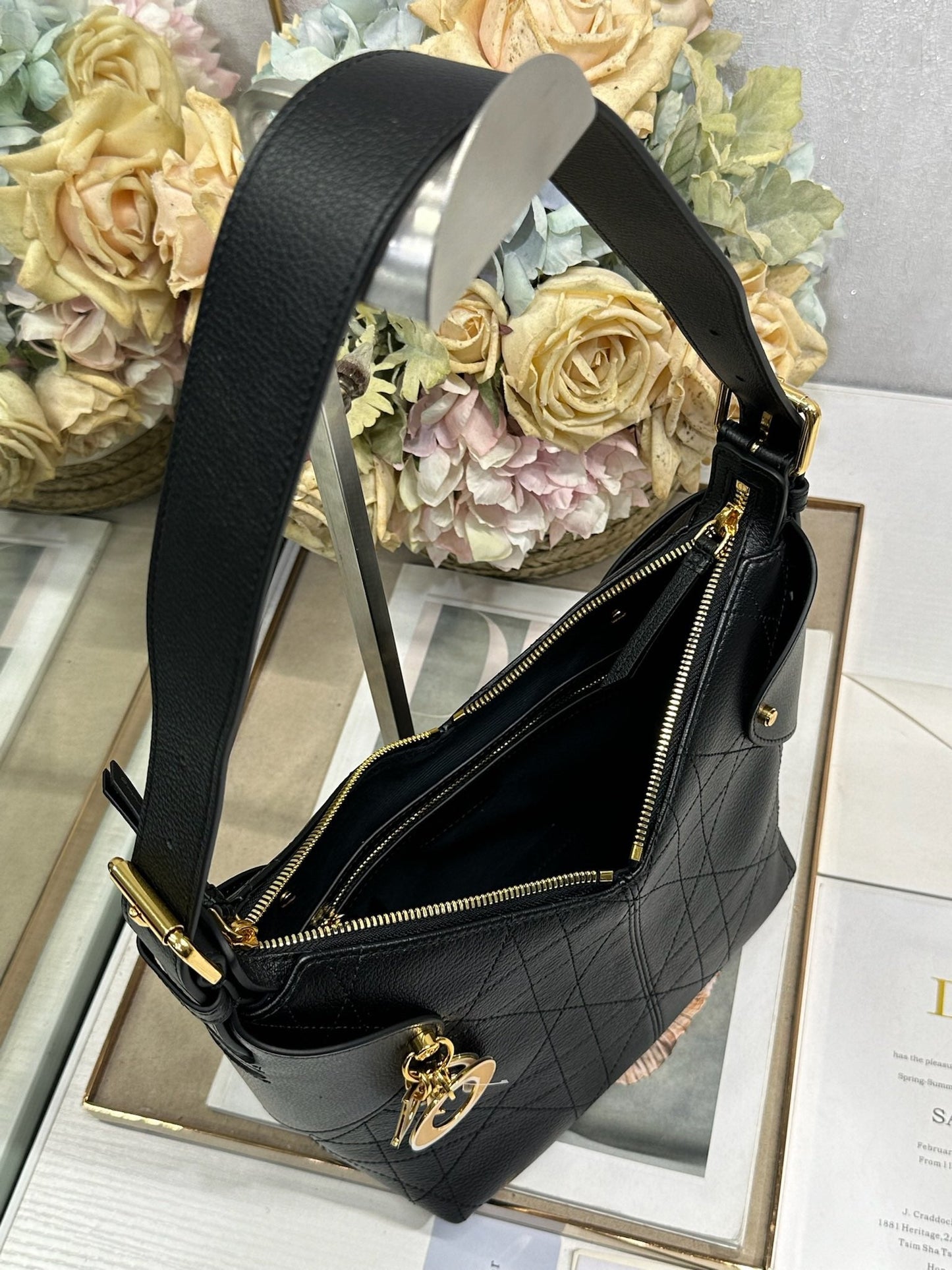 CD Small Dior Voyage Bag 22cm Black Macrocannage Calfskin 288618