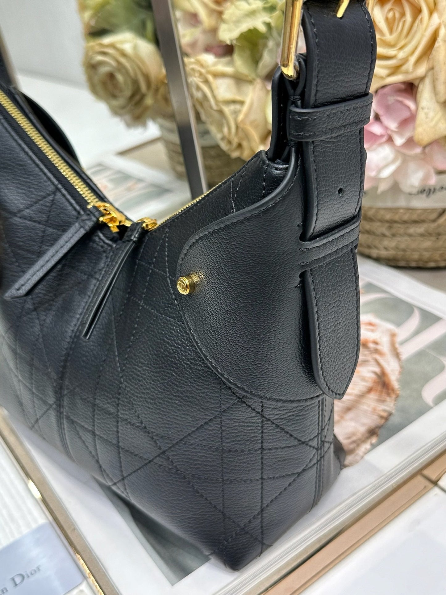 CD Small Dior Voyage Bag 22cm Black Macrocannage Calfskin 288618