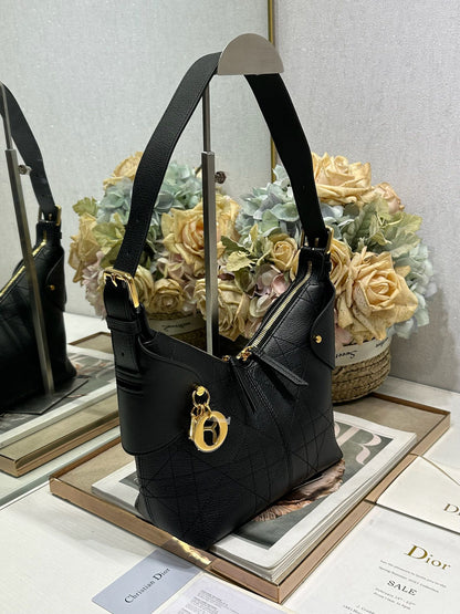 CD Small Dior Voyage Bag 22cm Black Macrocannage Calfskin 288618