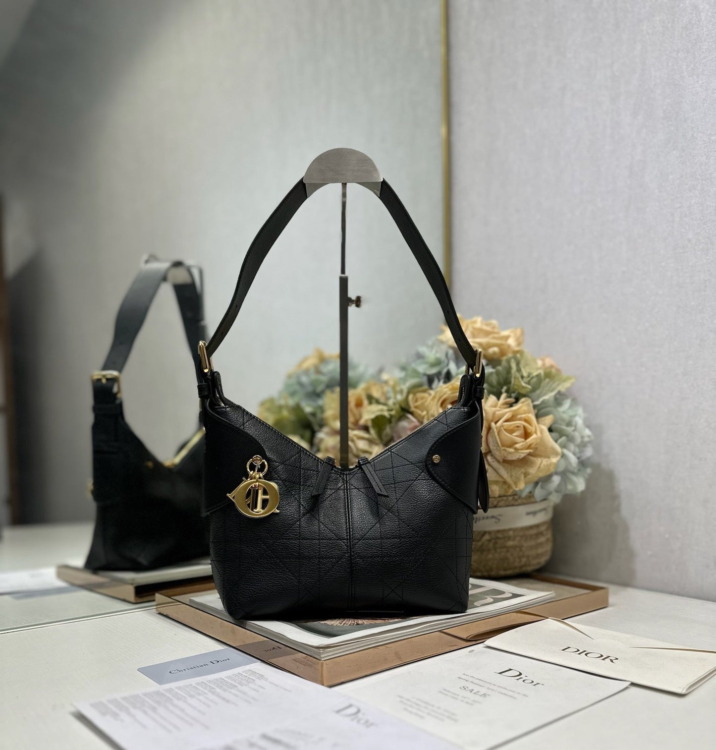 CD Small Dior Voyage Bag 22cm Black Macrocannage Calfskin 288618