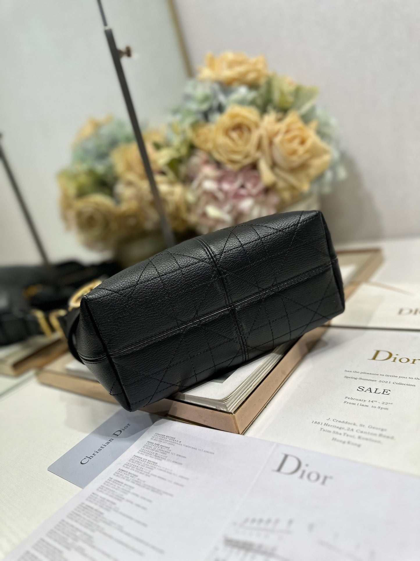 CD Small Dior Voyage Bag 22cm Black Macrocannage Calfskin 288618