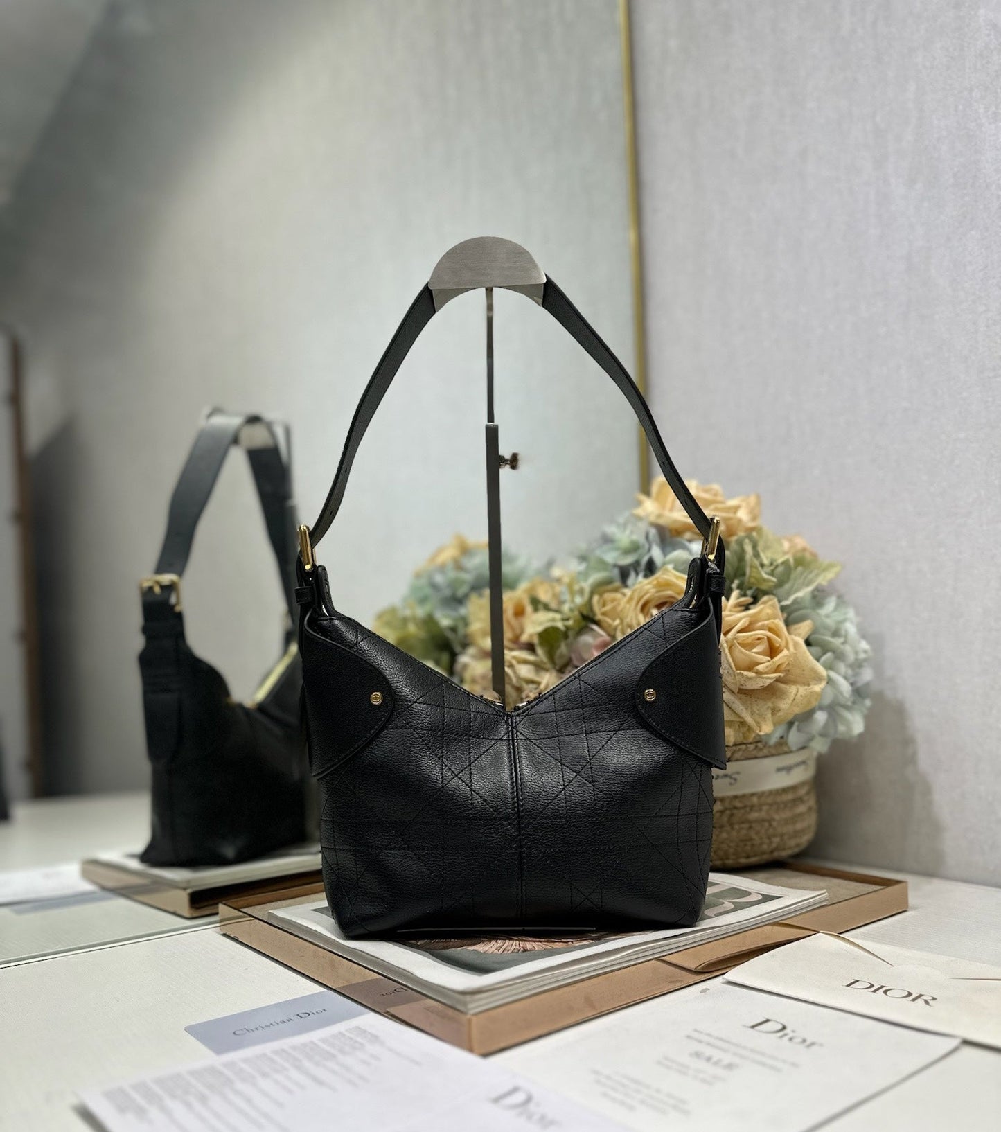 CD Small Dior Voyage Bag 22cm Black Macrocannage Calfskin 288618