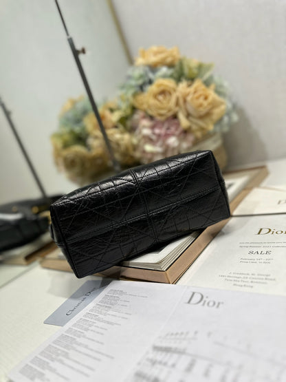 CD Small Dior Voyage Bag 22cm Black Glossy Macrocannage Calfskin 288624