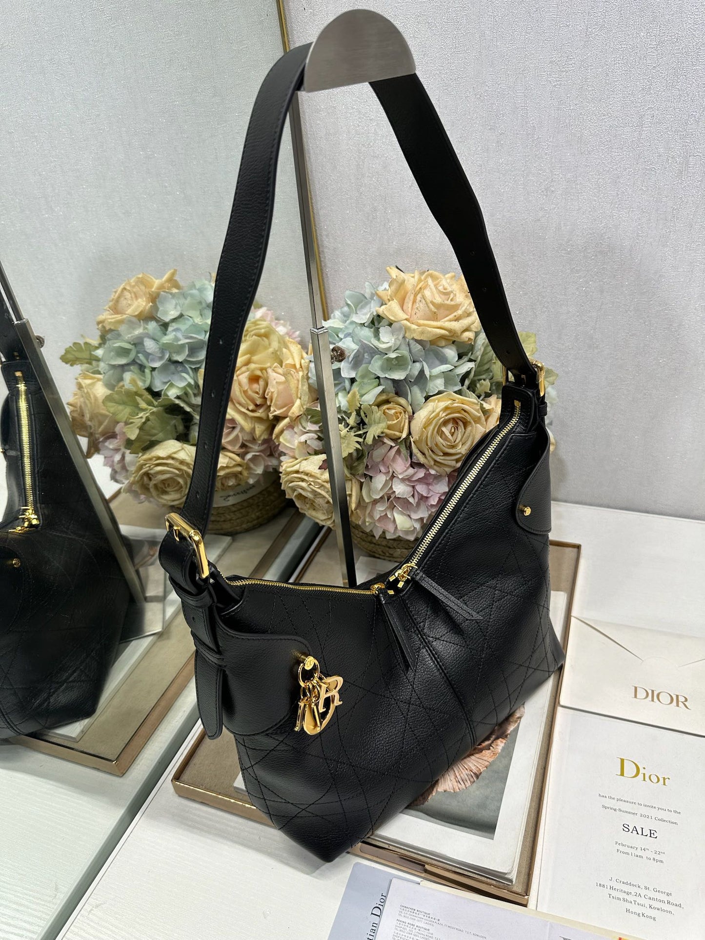 CD Medium Dior Voyage Bag 28cm Black Macrocannage Calfskin 288628