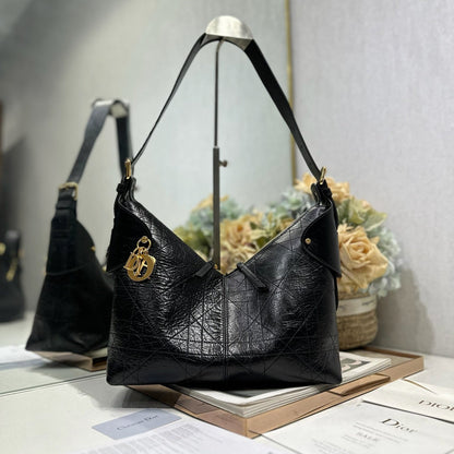 CD Medium Dior Voyage Bag 28cm Black Glossy Macrocannage Calfskin 288634