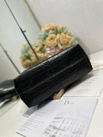 CD Medium Dior Voyage Bag 28cm Black Glossy Macrocannage Calfskin 288634