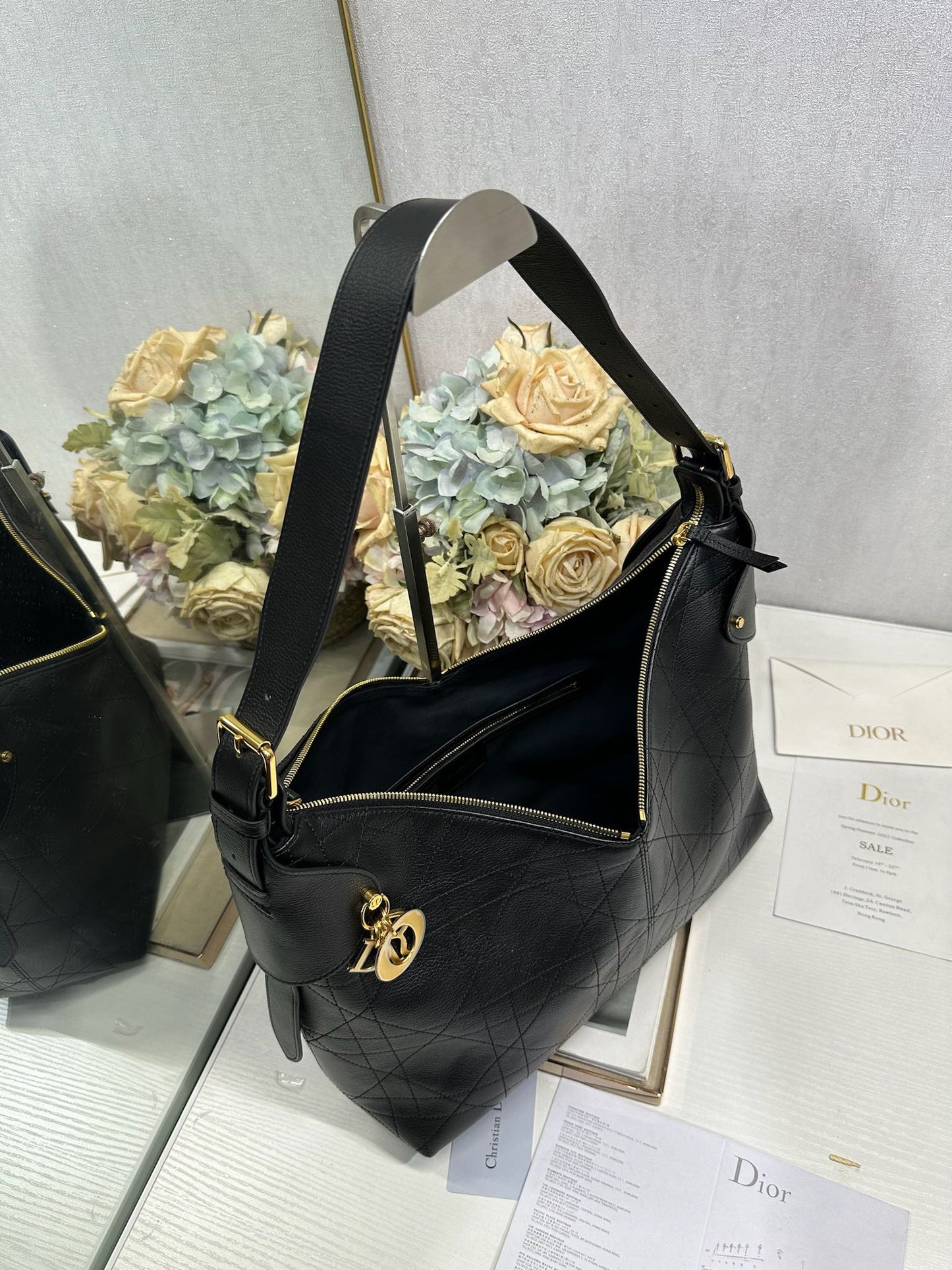 CD Large Dior Voyage Bag 34cm Black Macrocannage Calfskin 288638