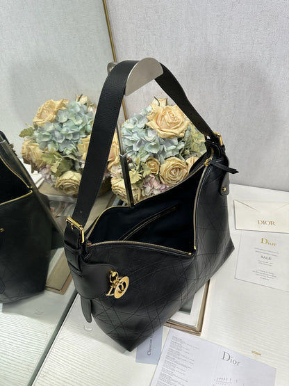 CD Large Dior Voyage Bag 34cm Black Macrocannage Calfskin 288638